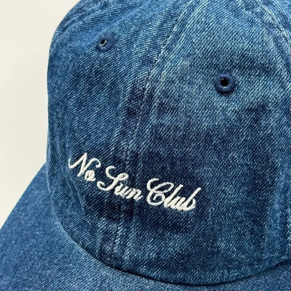 Barefaced Cosmetics No Sun Club Embroidered Logo Spell Out Denim Blue Hat Adjust